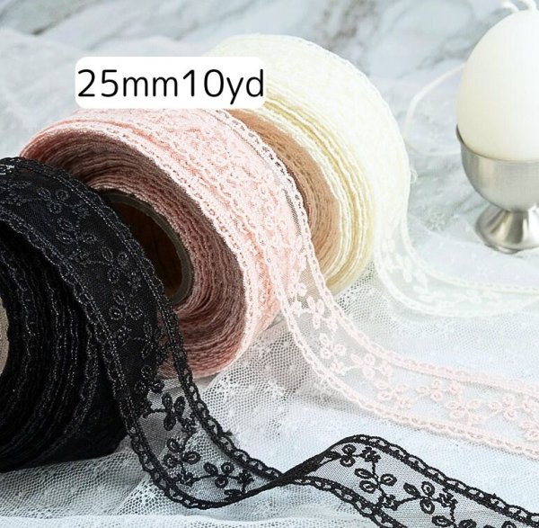 画像1: セージレースリボン25ｍｍ10yd（約9ｍ） (1)