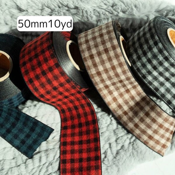 画像1: チェック起毛生地リボン50ｍｍ10yd（約9ｍ） (1)