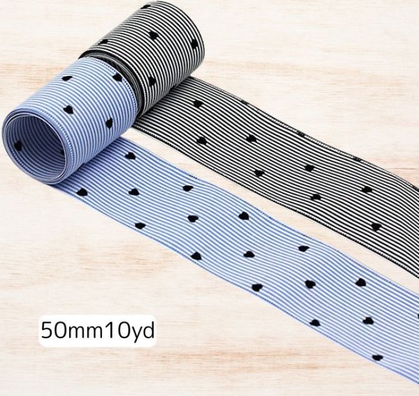 画像1: ハートストライプコットンリボン50mm10yd（約9m） (1)