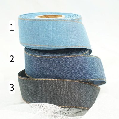 画像1: ブルーデニムステッチリボン10mm10yd（約9ｍ）