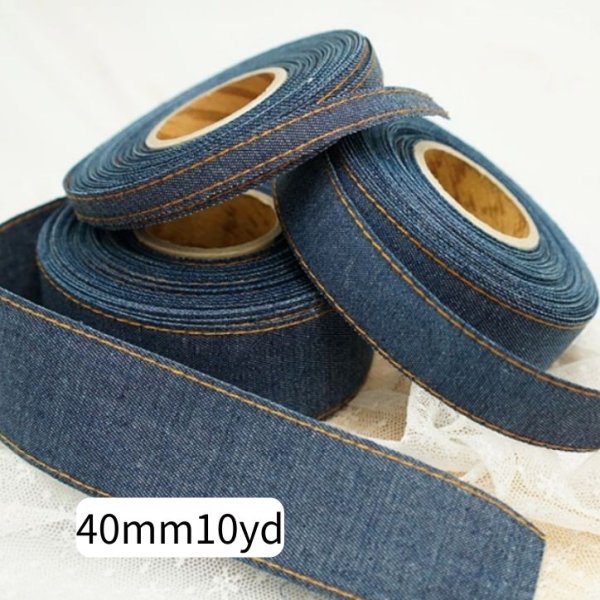 画像1: ブルーデニムステッチリボン40mm10yd（約9ｍ） (1)