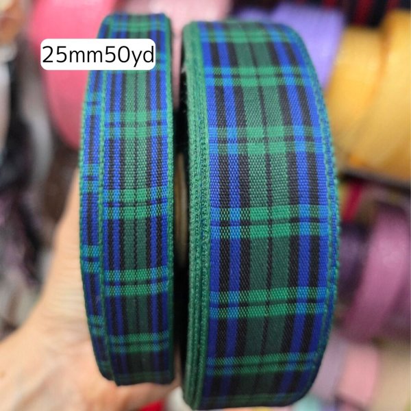 画像1: グリーンチェックリボン25ｍｍ50yd（約45ｍ） (1)